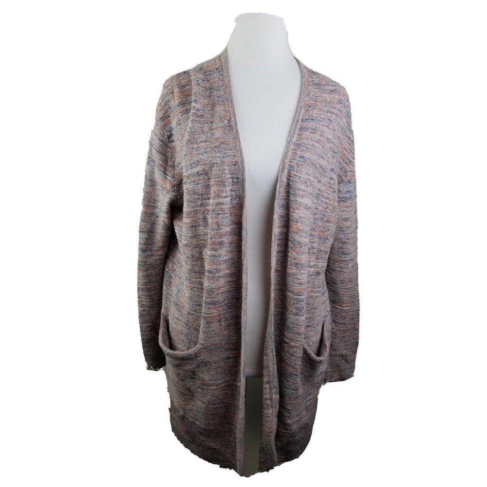 Madewell Long Cardigan Sweater Open Front Pockets Heathered Small Blue